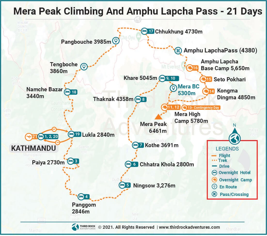 Mera Peak Climbing And Amphu Lapcha Pass Route Map