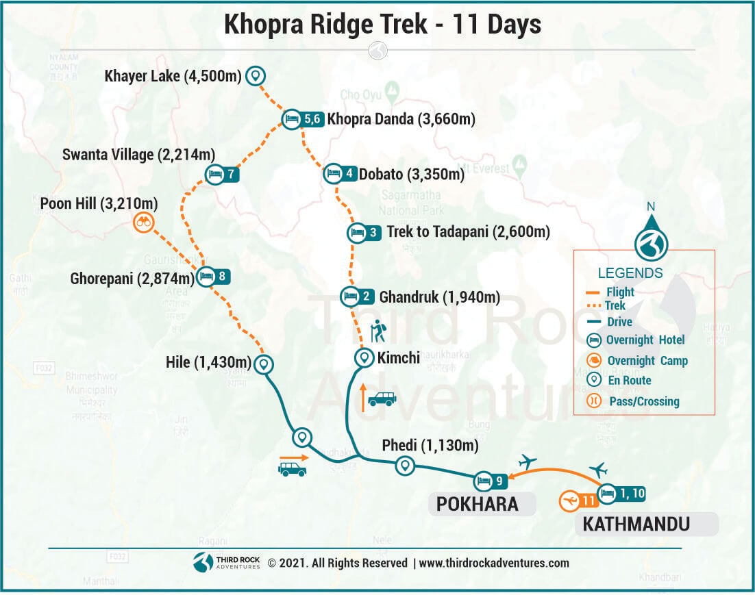 Route Map for Khopra Ridge Trek