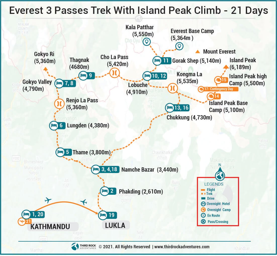 Everest 3 Passes Trek With Island Peak Climb Route Map