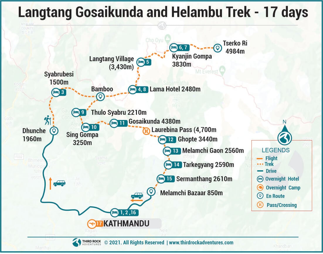 Langtang Gosaikunda and Helambu Trek Route Map