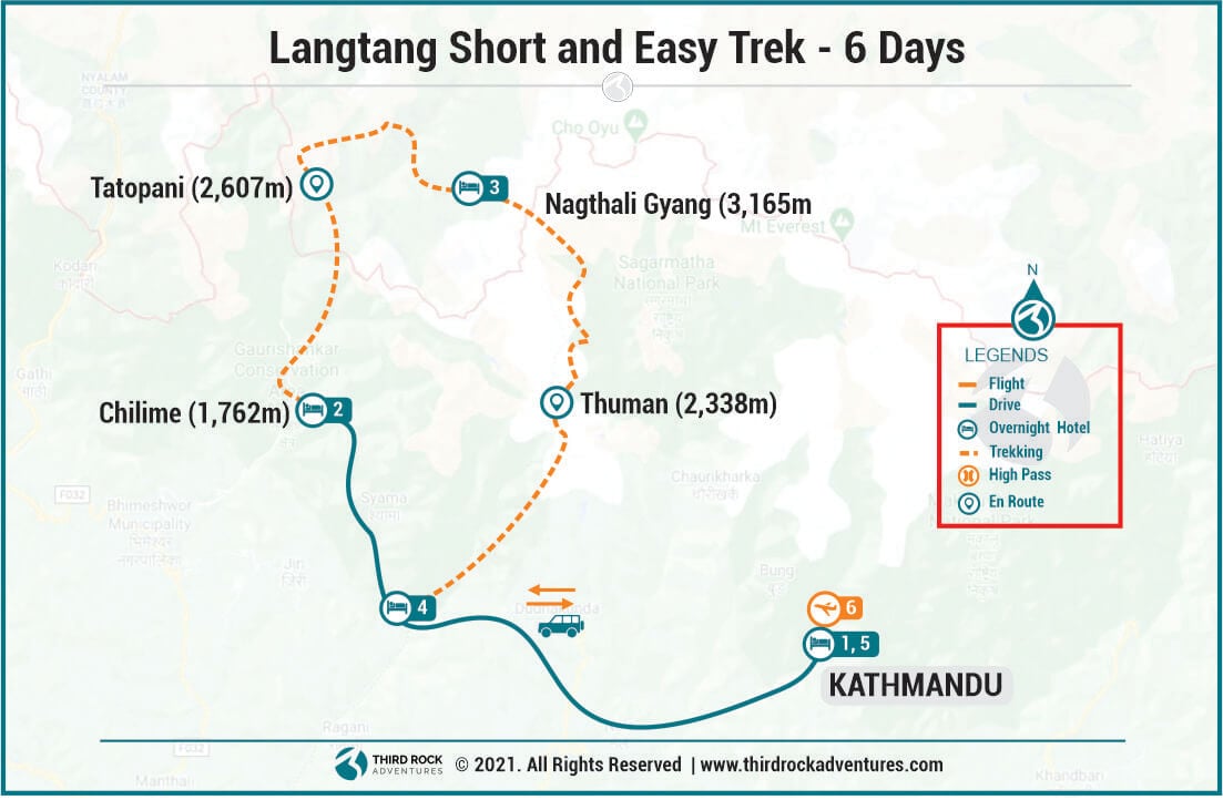 Route Map for Langtang Short and Easy Trek