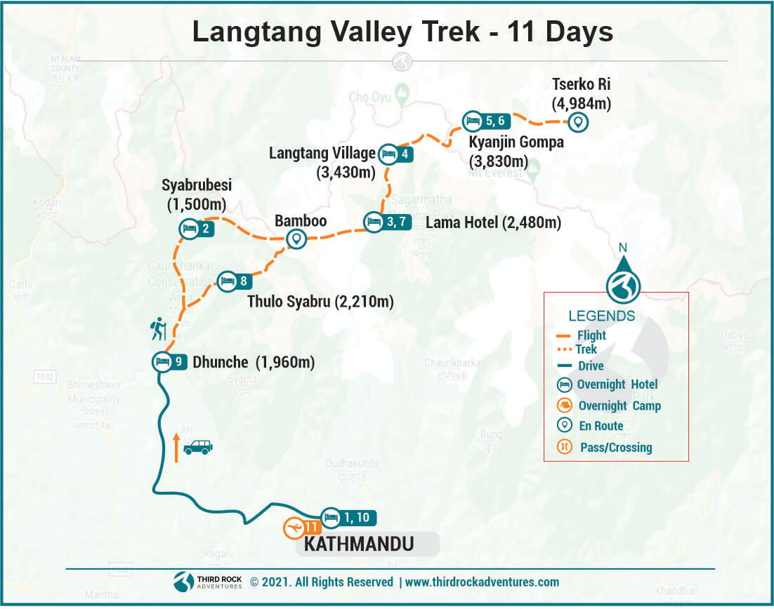Route Map for Langtang Valley Trek