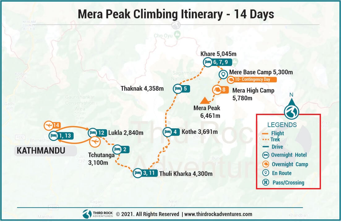 Mera Peak Climbing itinerary Route Map