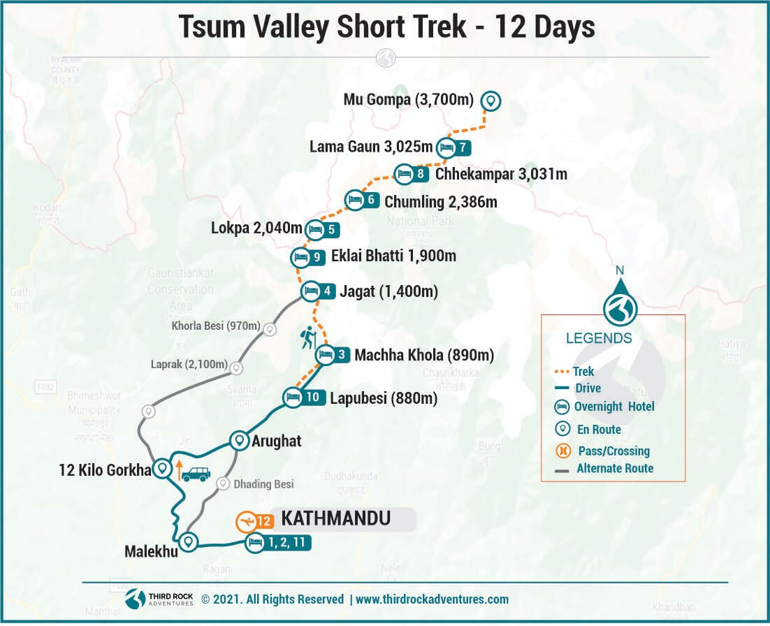 Route Map Tsum Valley Short Trek